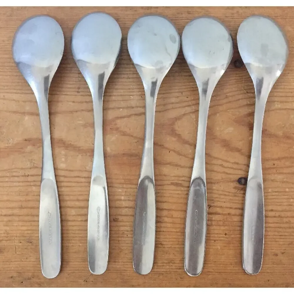 Set Of 5 Vintage Hackman Finland Stainless Steel Soup Spoons Silverware Flatware